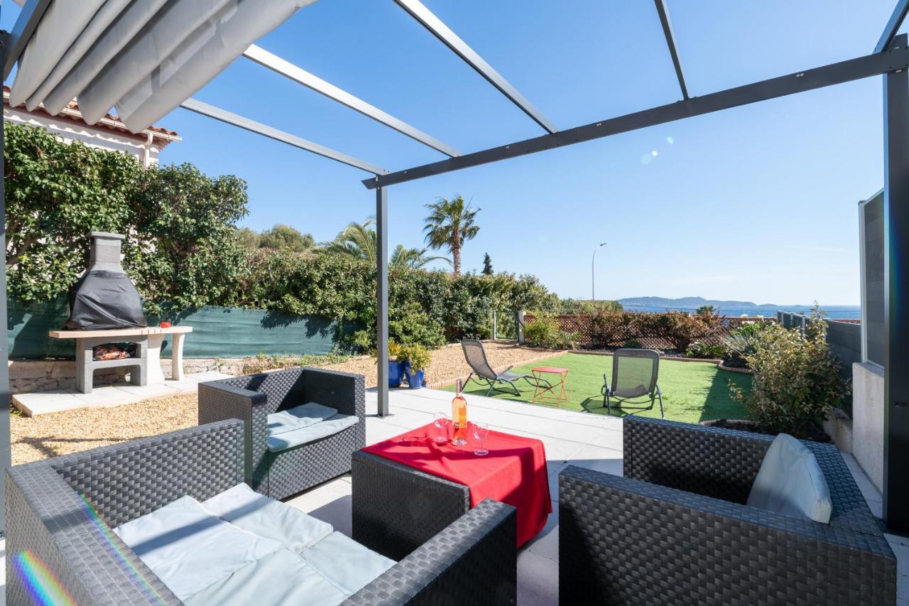Face A La Mer Superbe Villa Terrasse Barbecue Le Pradet Carqueiranne Bagian luar foto